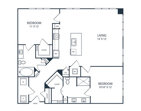 Floor plan for 2 beds, 2 baths, 1204 sqft